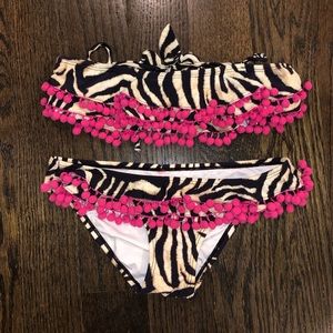 PILYQ girls 2-piece zebra bikini with pink pom pom